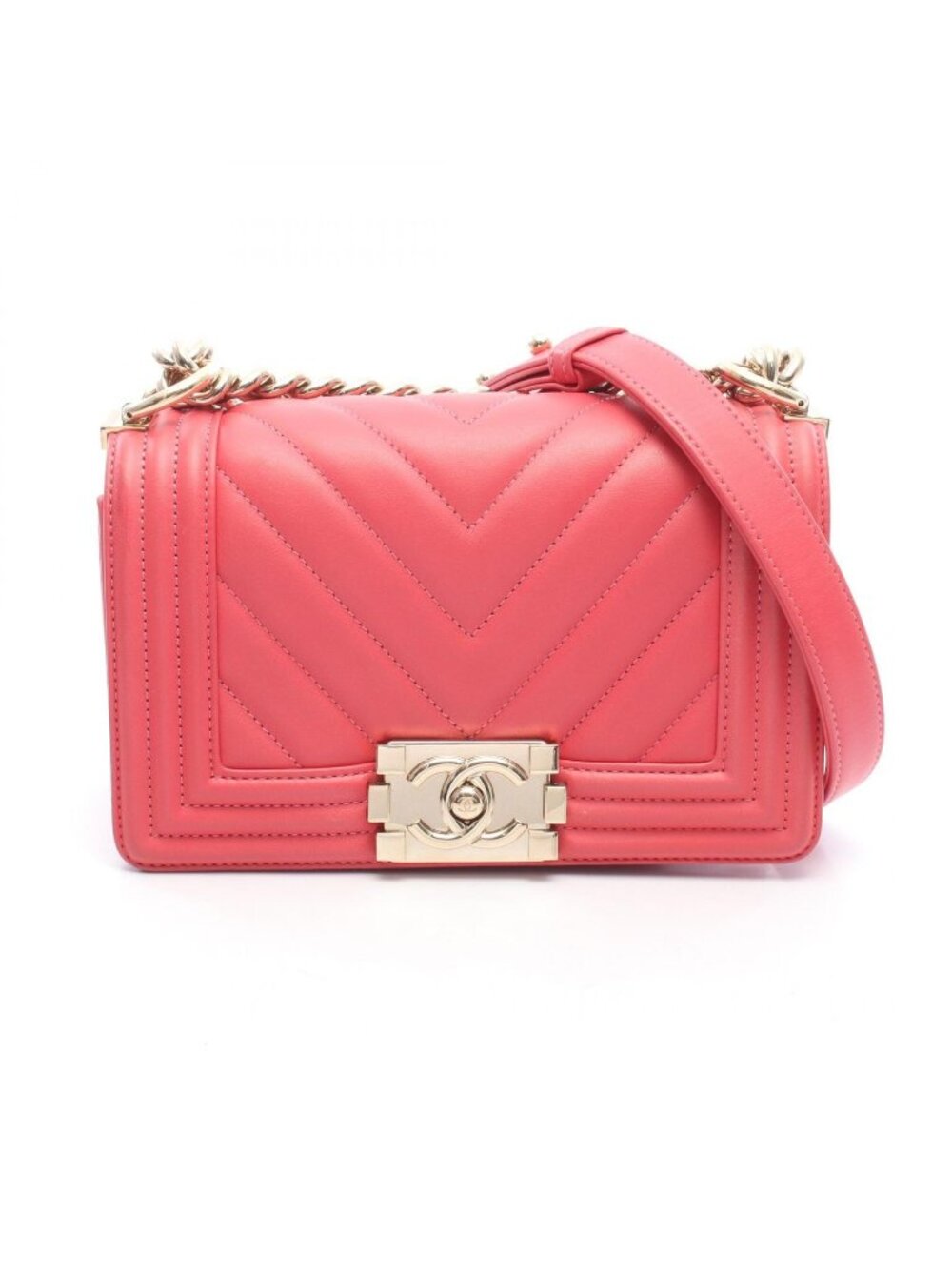 Chanel Shoulder Bag Boy Small Blanc Stitch Pink Leather Boy Chain